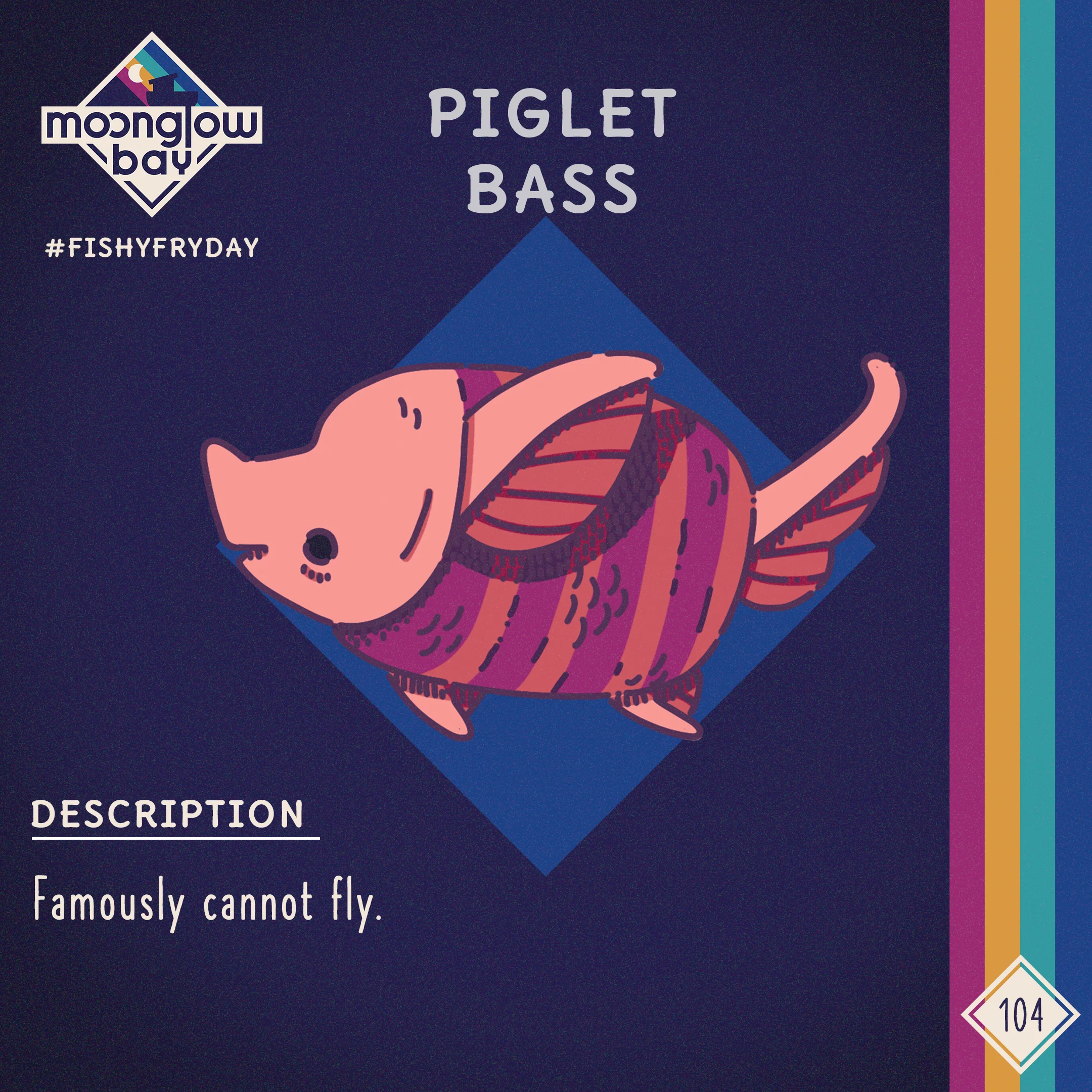 Side on view of a fish that looks like a piglet with a pointy snout and small black eyes. Has uniquely designed ears and tail which really help it glide rapidly when underwater.