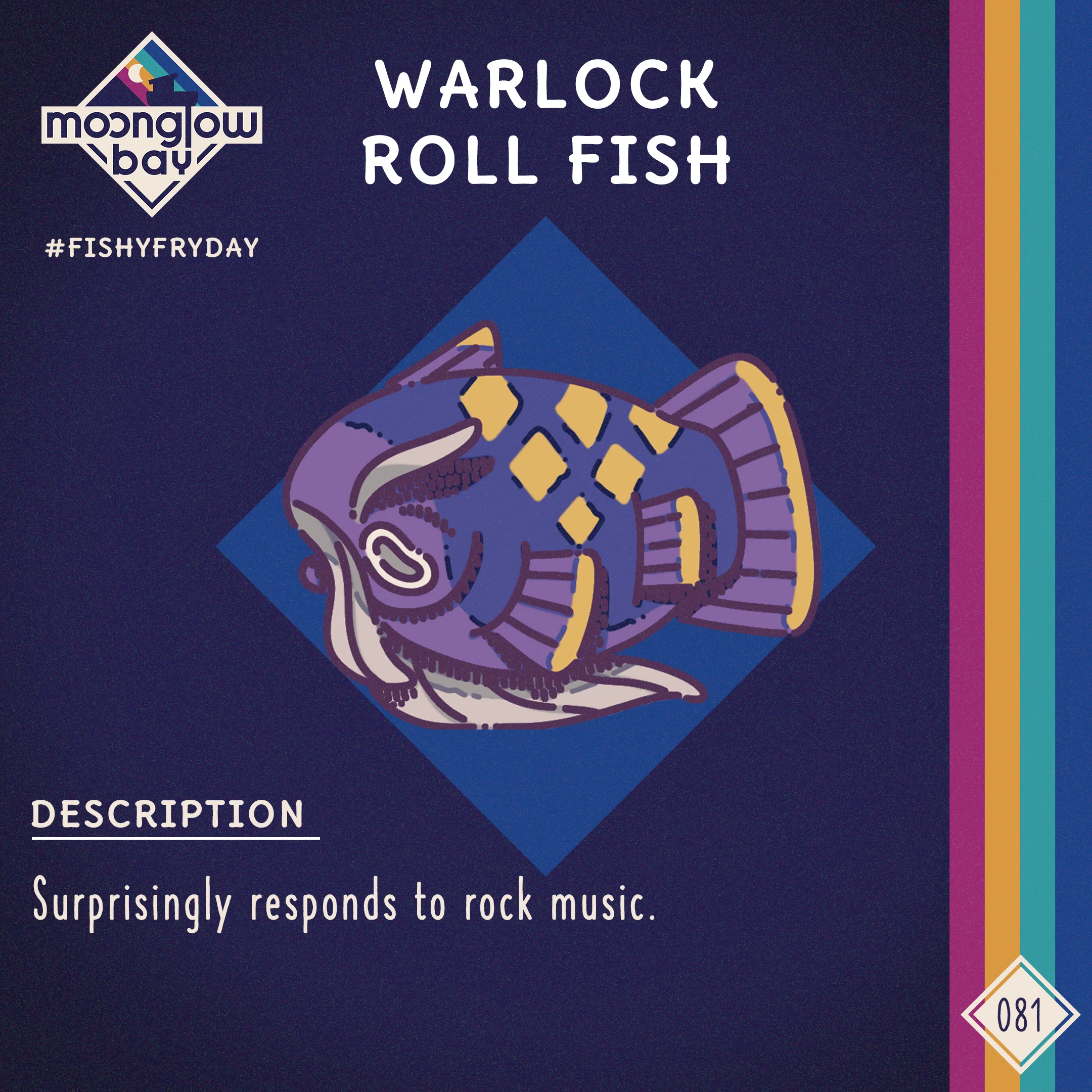 Side view image of a purple bodied, wizard-esque fish which seemingly has a white beard and long eyebrows.