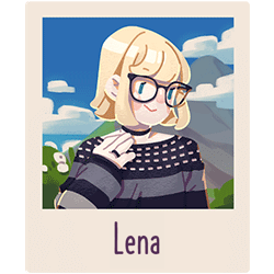 Lena from Bunnyhug. Lena has blonde hair and a very nice black and grey jumper!